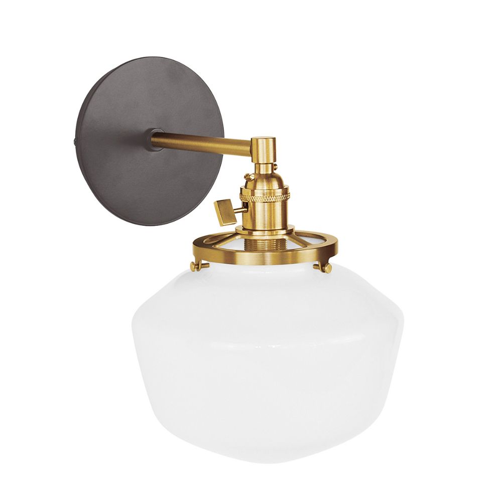 Montclair Lightworks SCM413-51-91 Uno 8" wall sconce, with Schoolhouse glass shade,  Architectural Bronze with Brushed Brass hardware